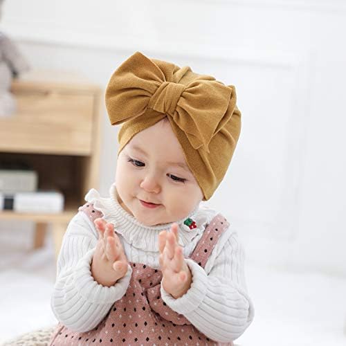 ınSowni 8 Paket Süper Yumuşak Kadife Katı Kreş Hastane Türban Şapka Kap Bere Kaput Büyük Yay ile Bebek Kız Toddlers Yenidoğan