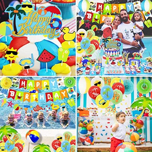 Yaz Plaj Parti Süslemeleri, Plaj Tema Havuzu Doğum Günü Parti Malzemeleri Dahil Doğum Günü Banner Plaj Çelenk Kağıt Fenerler