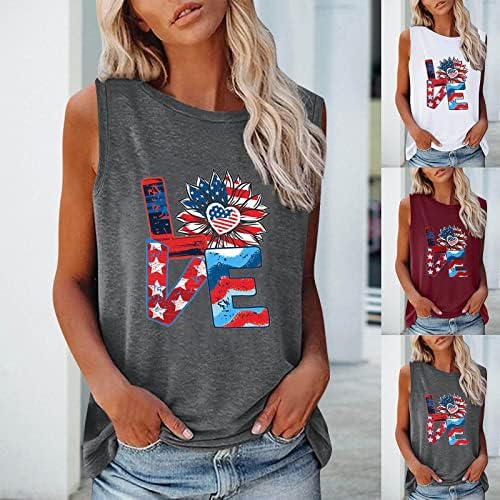 4th Temmuz Gömlek Tankı Üstleri Kadın Kolsuz O Boyun T - Shirt ABD Bayrağı Yıldız Çizgili Kravat Boya Koşu Tunik Tişörtleri