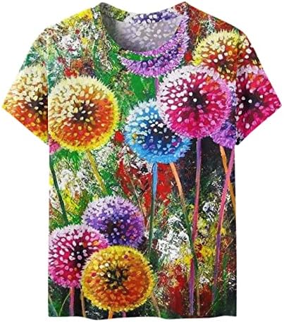 BEUU Kısa Kollu Yuvarlak Boyun Tee Bluz Kazak Tunik T Shirt Bayan Casual Yaz Sevimli Üstleri Çiçek Baskı Tişörtleri