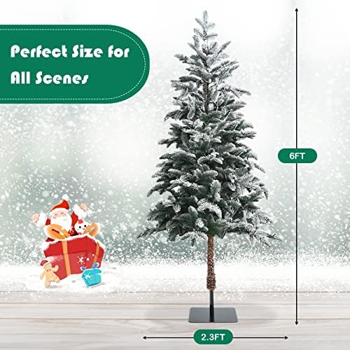 Goplus 6ft Önceden aydınlatılmış Kalem Noel Ağacı, Kar Akın Yapay İnce Ağaç w / 250 sıcak Beyaz LED ışıkları, Metal Standı,