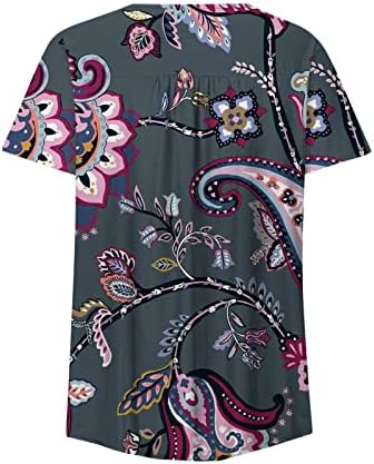 Kadınlar için çiçek Baskı Tunikler Gizlemek Karın Tee Gömlek Tops Artı Boyutu Yaz Rahat Kısa Kollu Düğme Yukarı V Boyun Bluzlar