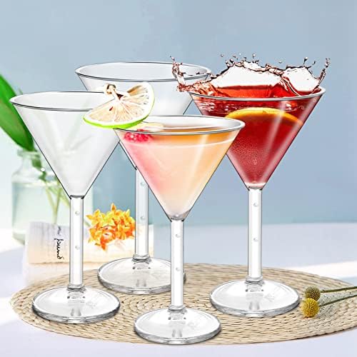 Elesunory 10 Ons Plastik Martini Bardağı Kırılmaz 4'lü Set-Kırılmaz Kokteyl Bardakları-Kokteyl, Viski, Margarita için Yeniden