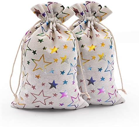 SumDirect 16 adet 6X9 İnç Renkli Yıldız Çuval Bezi hediye keseleri İpli, takı Torbalar Parti Düğün İyilik El Sanatları (6x9