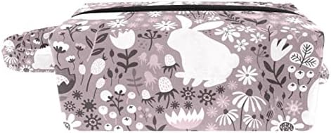 TBOUOBT Makyaj Çantası Seyahat Kozmetik Çantası Kılıfı Çanta Çanta ile Fermuar, Bahar Çiçek Tavşan Karikatür