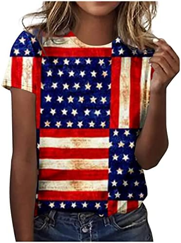 Kadın Amerikan Bayrağı T Shirt Bağımsızlık Günü Üstleri Kısa Kollu Ekip Boyun Tee Gömlek 4th Temmuz Rahat Gevşek Tunik