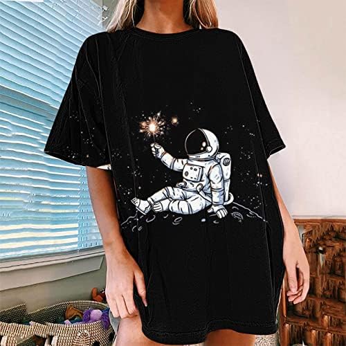 Astronomi Yıldız Güneş Ay Astronot Gezegenler Galaxy Uzay Dış T-Shirt Kadın Vintage Kısa Kollu Büyük Boy Tee Gömlek