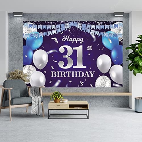 Mutlu 31st doğum günü Banner zemin lacivert balonlar konfeti şerit bayrak ışık noktalar Şerefe için 31 yaşında Tema süslemeleri