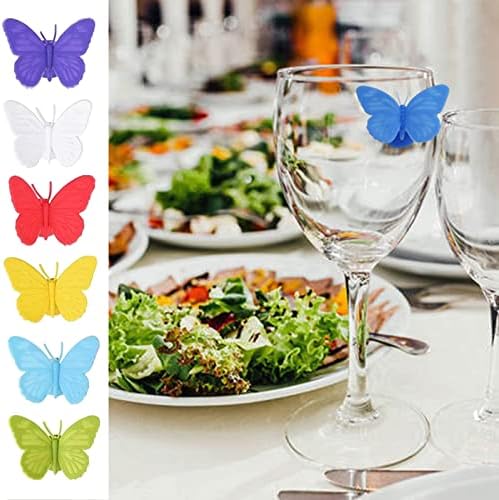 HOXİEYA Kelebek şarap bardağı İşaretleyici Takılar Silikon İçme Buddy Kupası Tanımlama Kupası Kelebek şeklindeki içecek İşaretleyicileri