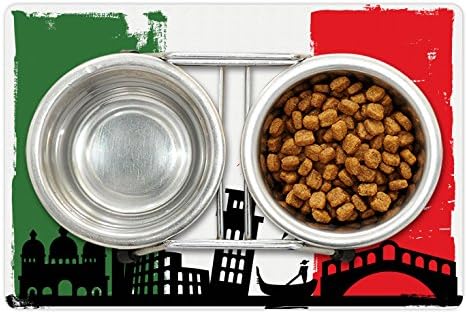Lunarable İtalyan Bayrağı Pet Mat için Gıda ve Su, Venedik Grunge Pop Sanat Tarzı Avrupa ile Karanlık Fırça Gondol Sürmek,