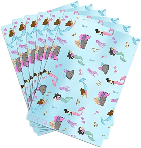 MERKEZ 23 Denizkızı Ambalaj Kağıdı - (6x) Kız Ambalaj Kağıdı Sayfası-Sualtı Teması-Kızlar için Doğum Günü Ambalaj Kağıdı-Çıkartmalarla