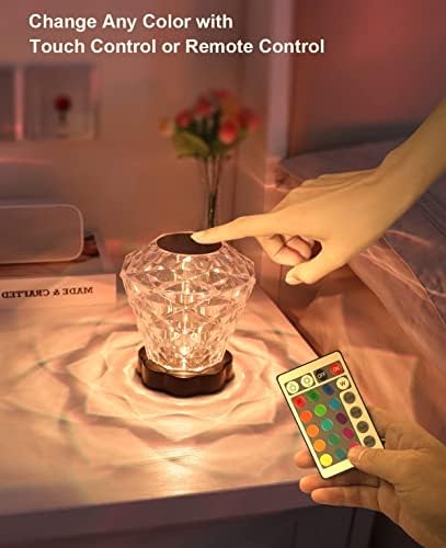 Nofaner kristal lamba, uzaktan kumanda ile dokunmatik kontrol kristal masa lambası 16 renk dim LED gül ışık, tip C portu