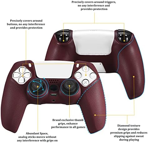 YoRHa Kavrama Doku Silikon Cilt için PS5 Dualsense Denetleyici x 1 (Whine Kırmızı) Pro Başparmak Sapları x 8