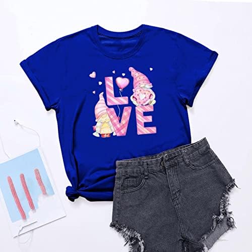 Komik Sevgililer Gömlek Kadınlar için Yaz Sevimli Tee Gömlek Kısa Kollu Temel Tee Çizgili Gnome Baskı Tatil Tunik Üstleri