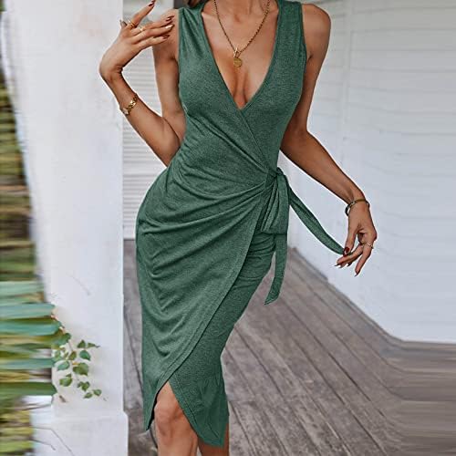 Kadın moda elbise 2023 Gündelik ilkbahar ve yaz kolsuz v yaka düz renk ince elbise
