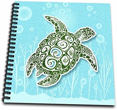 3D Gül Stilize Yeşil Deniz Kaplumbağası Turkuaz Mavi Su Karalama Defteri Tarzı çizim kitabı