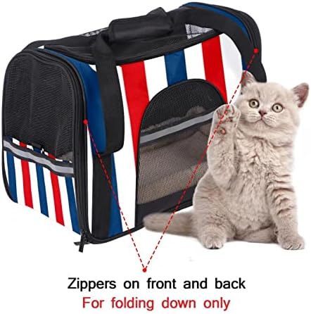 Evcil hayvan taşıyıcı, Yumuşak Taraflı Konfor Taşınabilir Katlanabilir Seyahat evcil hayvan çantası, Mavi Beyaz kırmızı Şerit