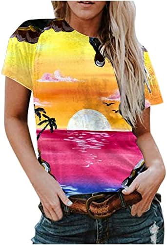 lcepcy Yaz Manzara Baskı T - Shirt Kadınlar için Gevşek Kısa Kollu Yuvarlak Boyun Hafif Rahat Gevşek fit Bluz Tops