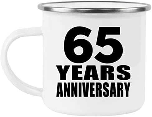 Designsify 65th Yıldönümü 65 Yıl, 12 oz Kamp Kupa Paslanmaz Çelik Emaye Çay-kulplu fincan, hediyeler için Doğum Günü Yıldönümü