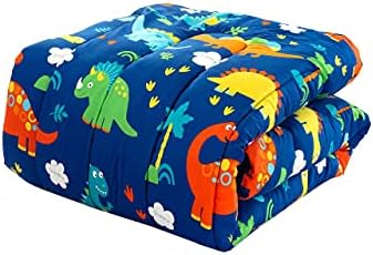 3 adet İkiz Boyutu Çocuk Boys Gençler Yorgan Seti w/Sahte ve Dekoratif Oyuncak Yastık, Dinozor Renkli Baskı Mavi Yeşil Erkek
