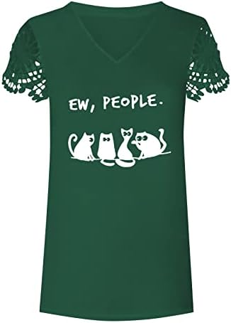 NOKMOPO T Shirt Kadınlar için Komik Moda Rahat Gevşek V Yaka Baskılı Dantel kısa kollu tişört Üst Temel Kazak Tops