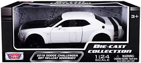 2018 Dodge Challenger SRT Hellcat Geniş Gövde Beyaz Siyah Hood ile 1/24 pres döküm model araba Motormax 79350