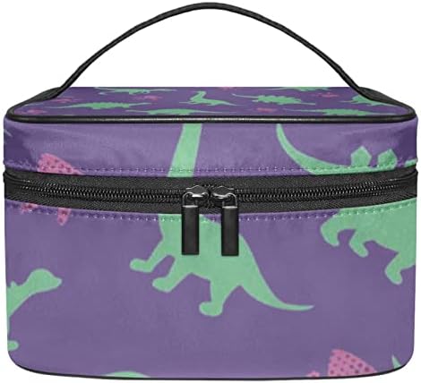 TBOUOBT Makyaj Çantası Seyahat kozmetik çantası Kılıfı Çanta fermuarlı çanta, Karikatür Mor Yeşil Dinozor Güzel Hayvan