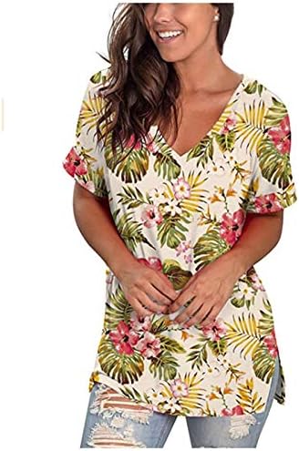 WENY Yaz Üstleri Kadın Kısa Kollu V Boyun T Shirt Çiçek dantel üstler Bluzlar Casual Bayanlar Bluzlar