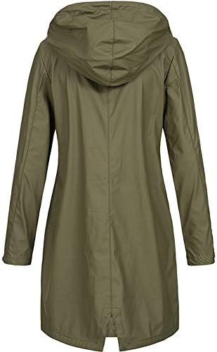 Kadın Yağmurluk Su Geçirmez Hafif Uzun Kollu Rüzgar Geçirmez Dağ Giyim Kapşonlu Zip Up İpli Uzun Ceket Ceket