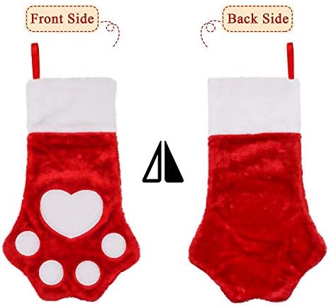 Ivenf Pet Noel Çorapları, 2 Adet 18 inç Klasik Kırmızı ve Beyaz Peluş Merserize Kadife Köpek Pençe Çorapları, Köpek Kedi