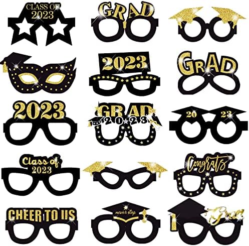 kortes Gerçek Glitter Sınıfı 2023 Siyah Altın Mezuniyet Gözlükleri Kağıt Kartı Parti Gözlükleri Mezuniyet Partisi Dekorasyon