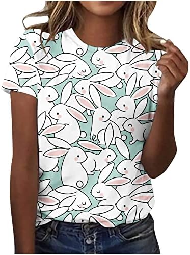 Paskalya Gömlek Kadınlar için Sevimli Tavşan Grafik Tees 3D Baskı Hıristiyan Tatil Bluz Temel Kısa Kollu Crewneck Tshirt