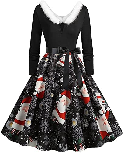 Askı elbise kadınlar için 1950s Vintage Rockabilly Noel Partisi Çay Elbise Uzun Kollu Tekne Boyun Elbisesi Midi Elbise