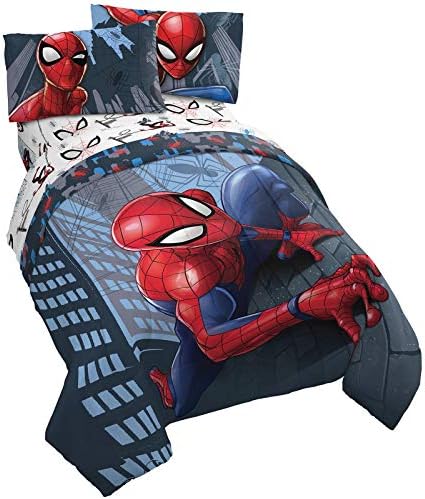 Jay Franco Marvel Örümcek Adam Tarama 5 Parça çift kişilik yatak seti - Geri Dönüşümlü Yorgan ve Çarşaf Seti Yatak İçerir