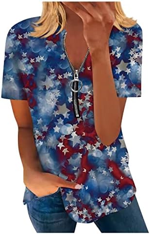 Artı Boyutu Bluzlar Kadınlar için, bayan Üstleri Bağımsızlık Günü T Shirt V Yaka Kısa Kollu Tees Casual Streç Tunik gömlek