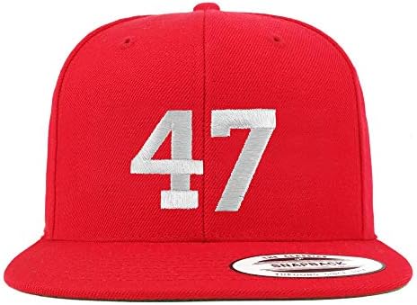 Trendy Giyim Mağazası Numarası 47 Beyaz İplik İşlemeli Düz Fatura Snapback Beyzbol Şapkası