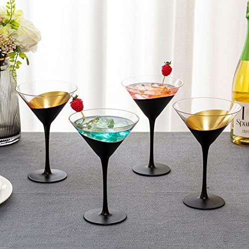 MyGift Modern Mat Siyah ve Altın Sesi Kaplama Martini Gözlük-Kokteyl Parti Drinkware Saplı Içme 8 oz Cam, 4 Set