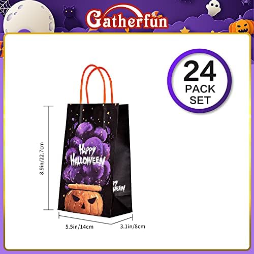 Gatherfun Korkunç Kabaklar Kraft Kağıt hediye kulplu çanta Hediyeler Çanta İyilik Çanta Cadılar Bayramı Partisi için, 24