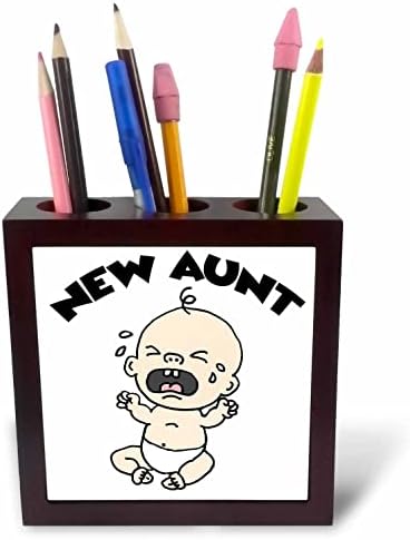 3dRose Komik Ağlayan Bebek Yeni Teyze Yeni Doğan Hiciv-Çini Kalem Tutucular (ph-365242-1)