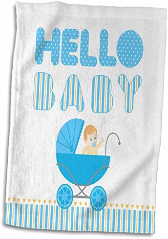 3dRose Bebek Mavisi Bebek Arabası, Erkek Bebek ve Merhaba Bebek Mesajı ile Mavi ve... - Havlular (twl-156660-2)
